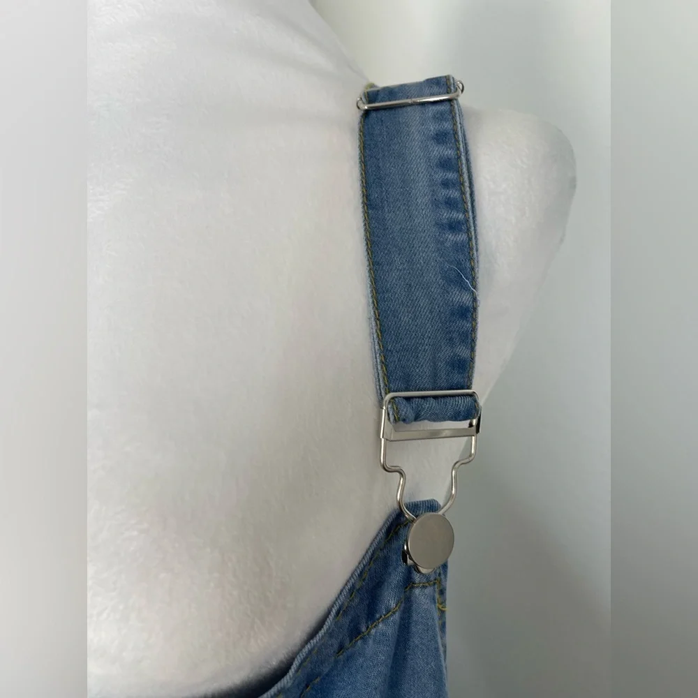 Boho Denim Wide Leg Chambray Overalls Jumpsuit Pockets Boho Summer Casual XXL